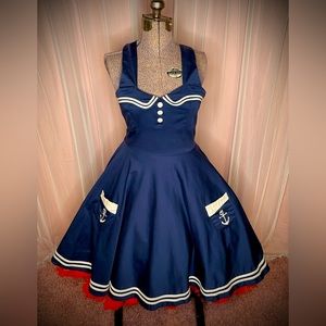Hell Bunny Navy Sailor Swing Dress Size Medium